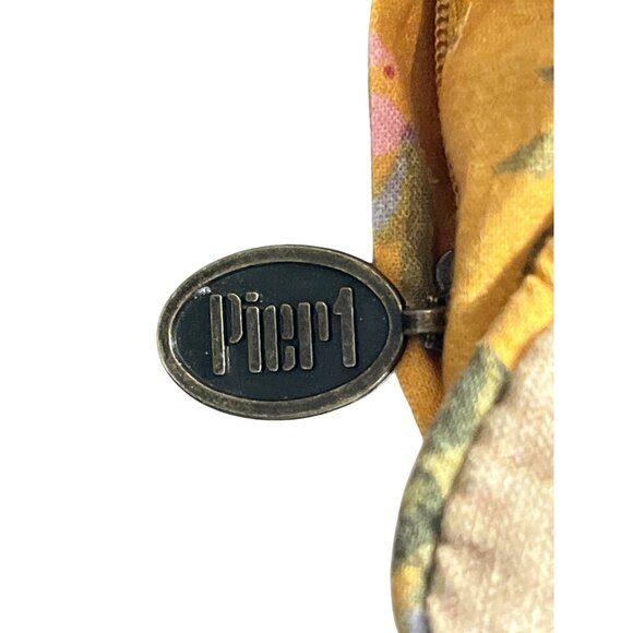 Pier 1 Floral Embroidered Floral Throw Pillow Square Beige Yellow Pink Blue 12" - Picture 3 of 5